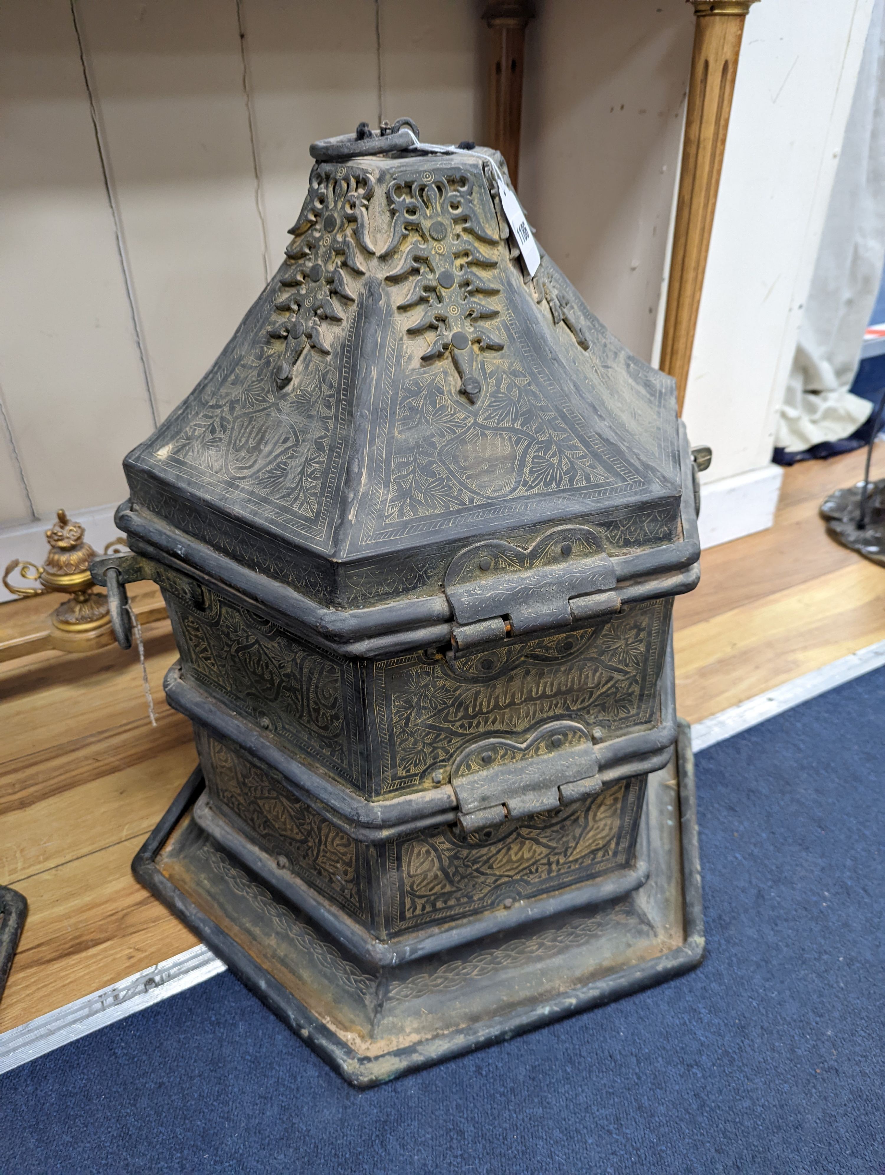 Two Middle Eastern brass vessels, largest height 58cm